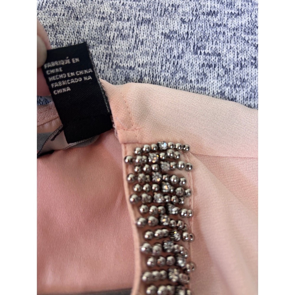 Forever 21 Mini Dress Women Small Peach Pink Beaded Neck Surplice Chiffon - Picture 6 of 8